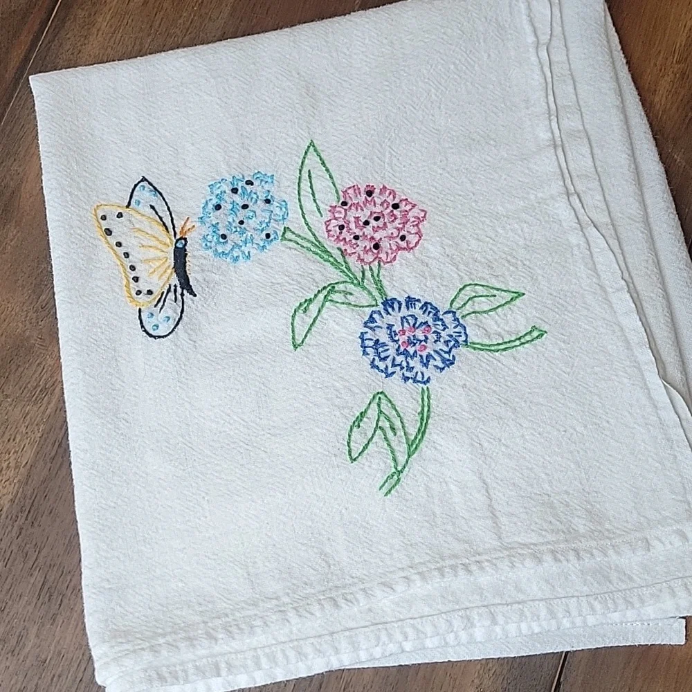 Hand Embroidered Vintage Flour Sack Tea Towel